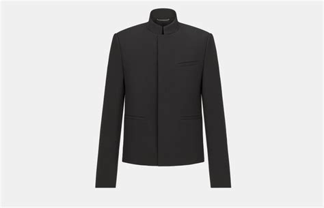 Officer Collar Jacket Black Wool Twill 